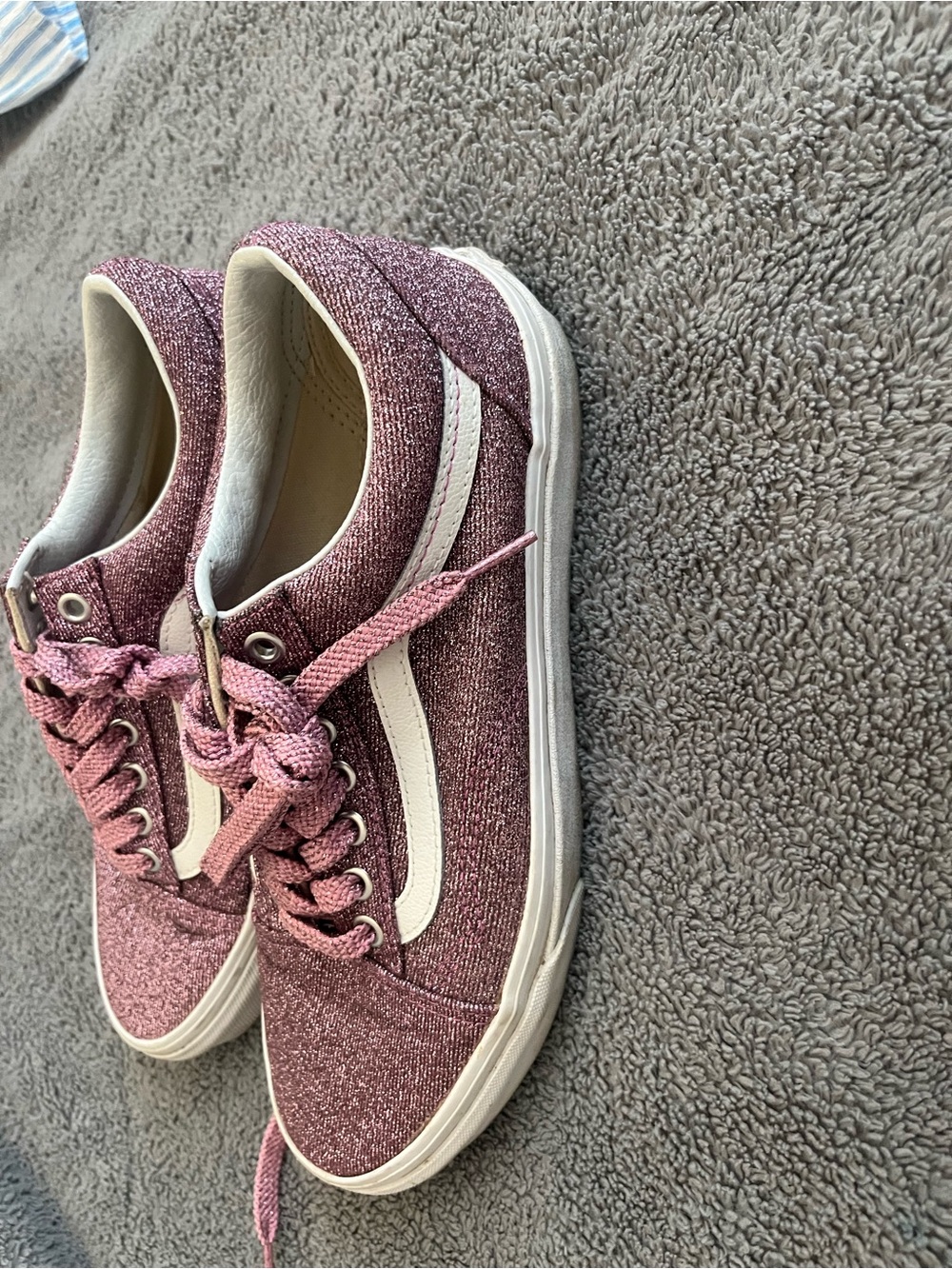 Women’s Vans Pink Glitter Lace-Up Sneakers with White Stripe